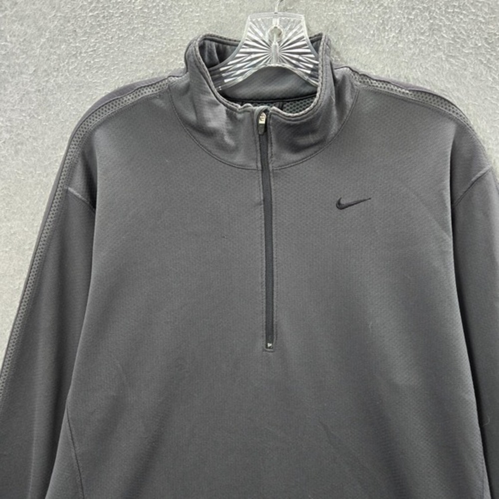 Nike Men Sweatshirt Large Gray Logo Swoosh Embroidered Dri Fit 1/4 Zip Mock Neck